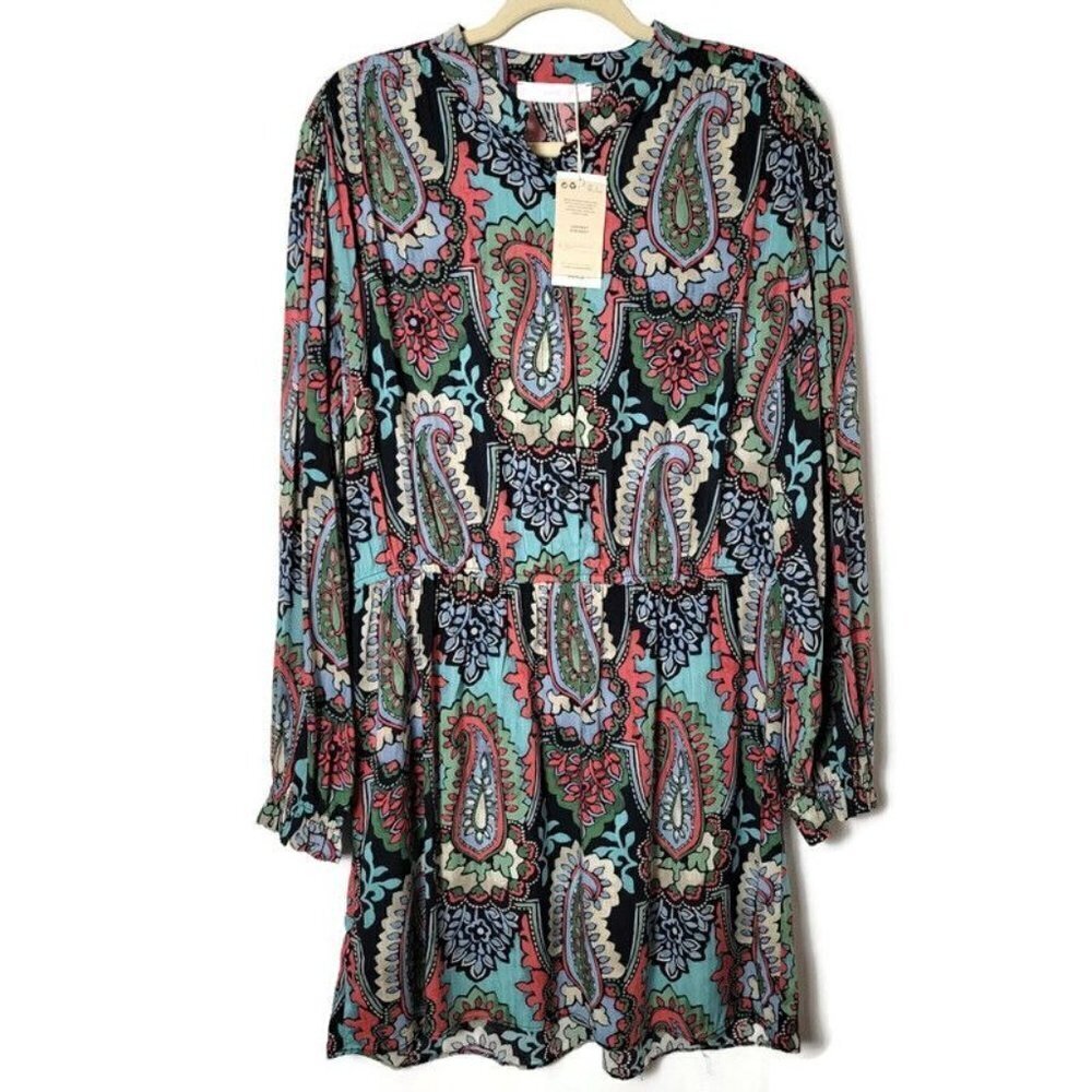 MNG by Mango Baroque Multicolor Bold Paisley Peasant Elastic Waist Dress XL